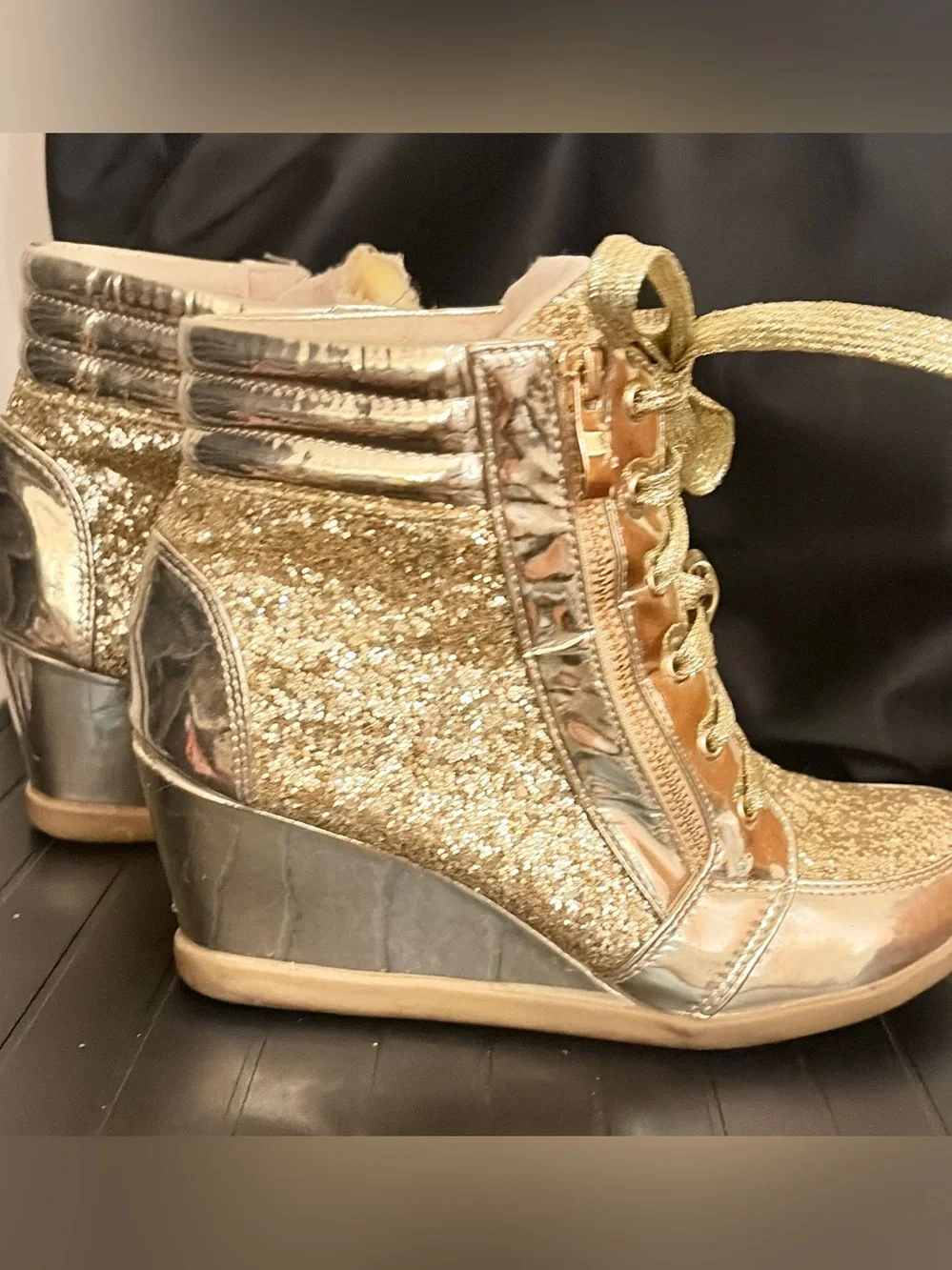 Gold Glitter High-Top Sneakers for Women